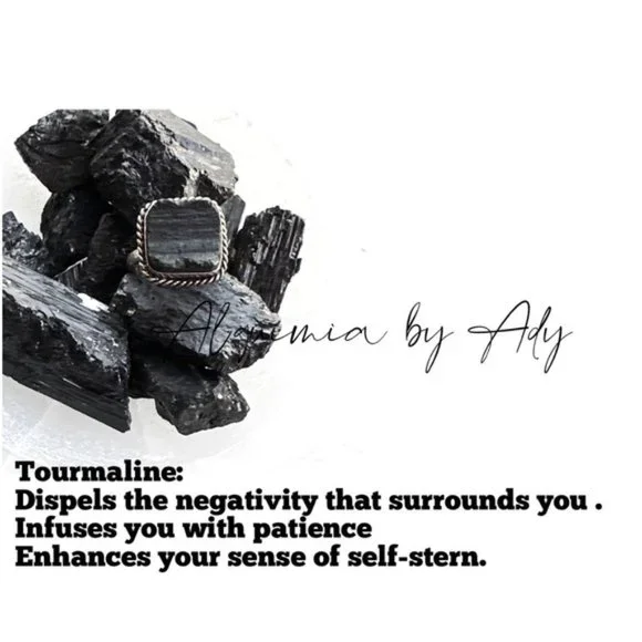 Raw black tourmaline nugget dainty gold adjustable bracelet/protection stone/ - Picture 5 of 9